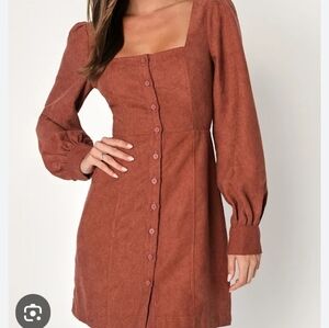 NWT- Rust Long-Sleeve Button Front Mini Dress